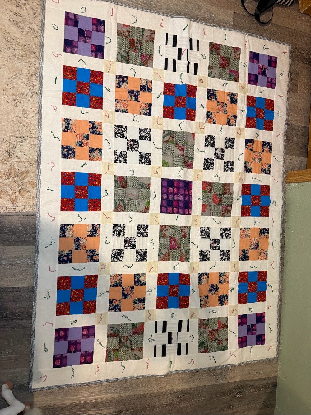 Handmade Patchwork Quilt - Multi-Color Cotton Bedspread